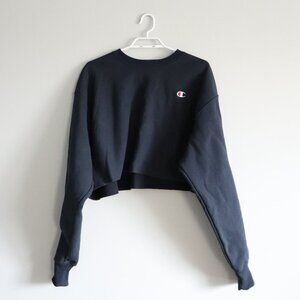 Champion Women's Sz XL Reverse Weave Cropped Cut Off Stretch Fleece Crew Sweater